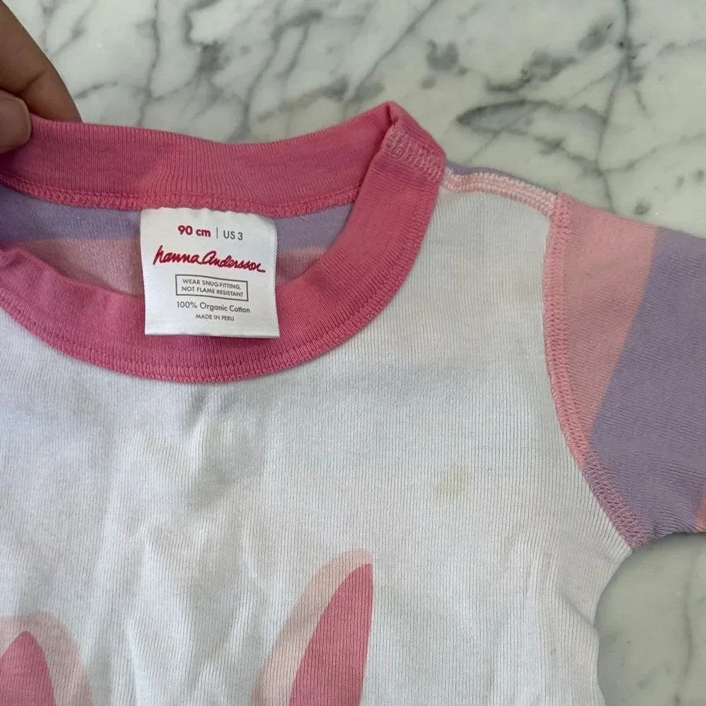 Hanna Andersson Shortie Sz 3 Pink Purple Striped Flower Crown Bunny Kids Pajamas